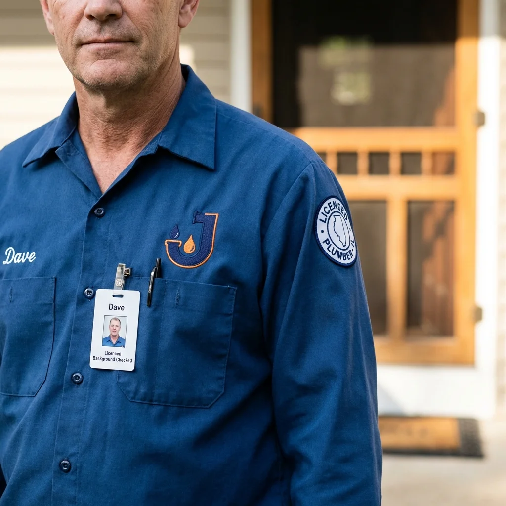 Licensed plumber showing ID badge in Carle Place, NY