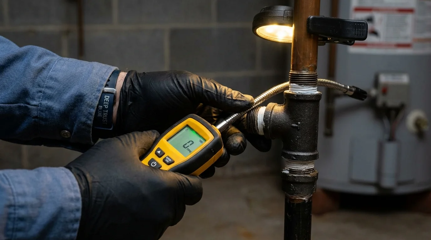 Gas leak detection with electronic sniffer by Johns Plumbing LLC in Carle Place
