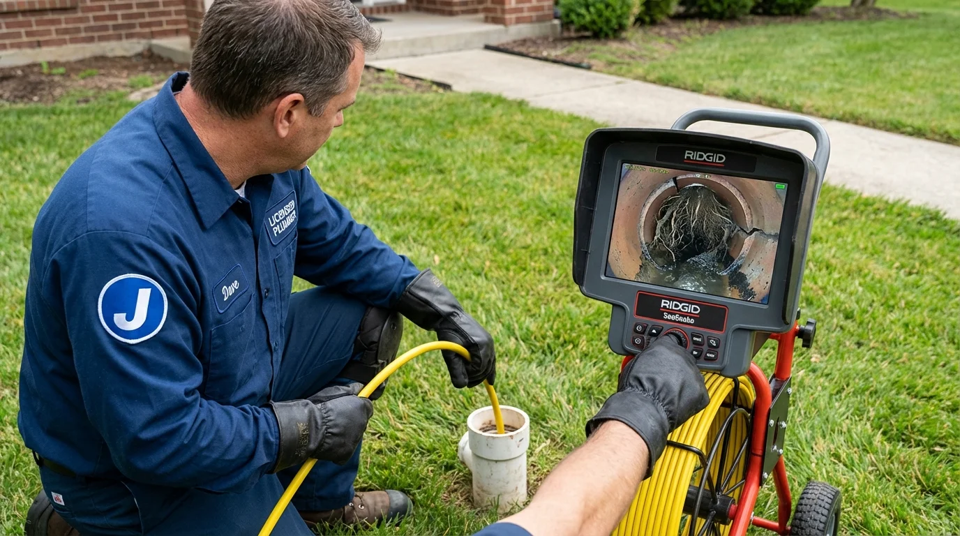Sewer camera inspection being performed by Johns Plumbing LLC in Carle Place